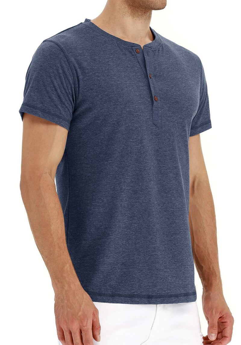NITAGUT Mens Fashion Casual Front Placket Basic Short Sleeve Henley T-Shirts (Vg-Navy Blue L) - Image 2